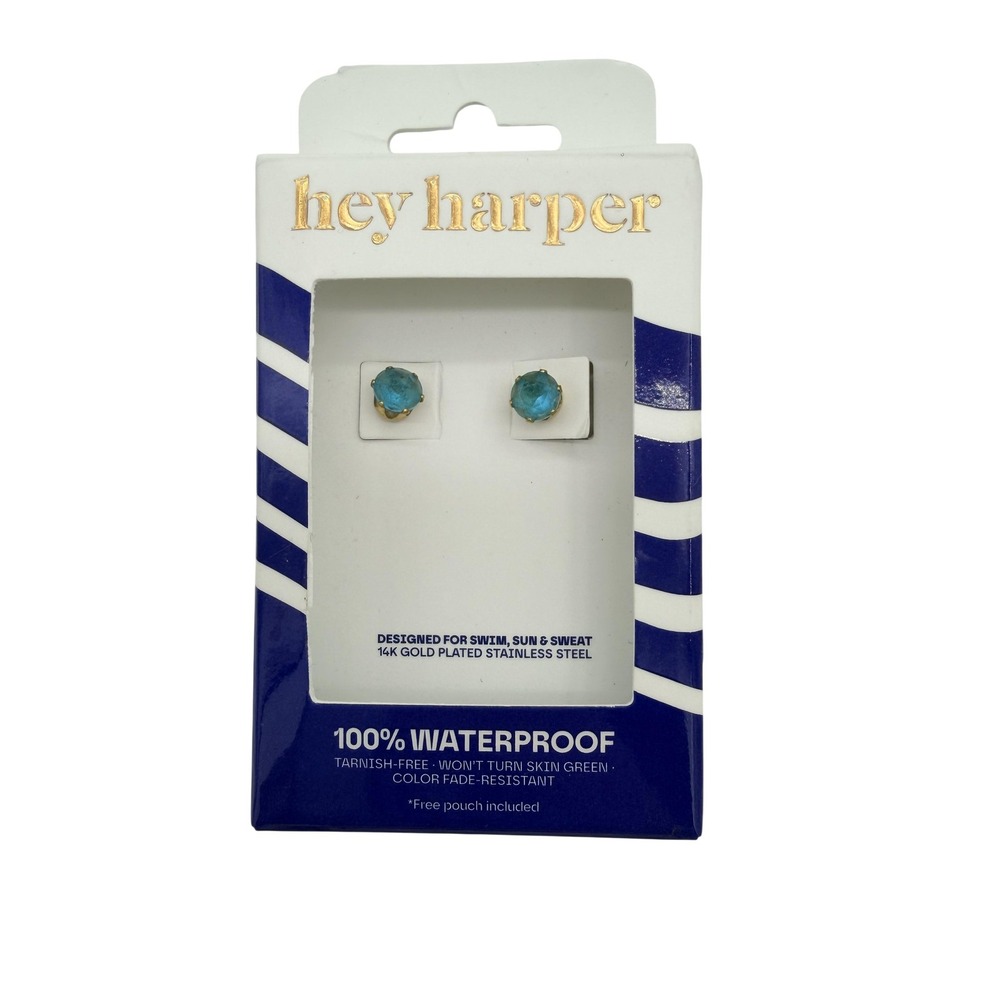 Hey Harper Earrings Gold Tone Turquoise Stud Womens Mini Waterproof‎ Jewelry